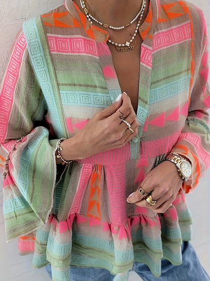 Evelyn™ | Ethnic Bell-Sleeve Blouse