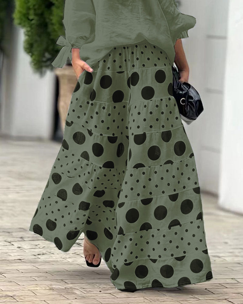 Samantha | Casual Shoulder Top & Printed Trousers Set