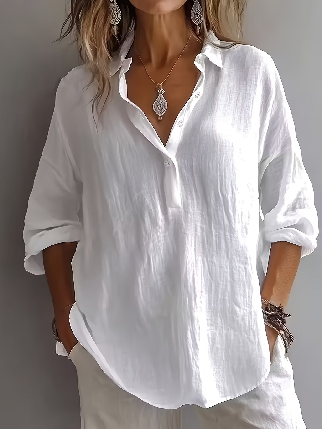 Margaret™ | Loose Solid Collar Blouse