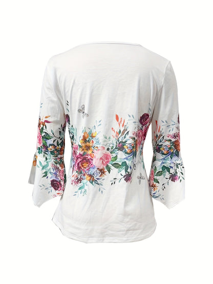 Monica™ | Floral Notched Neck Blouse