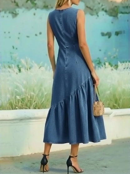 Grace | Elegant V-Neck Denim Dress