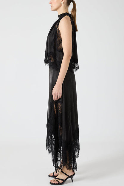 Isabella | Lace Pleated Top + Irregular Slit Skirt Set