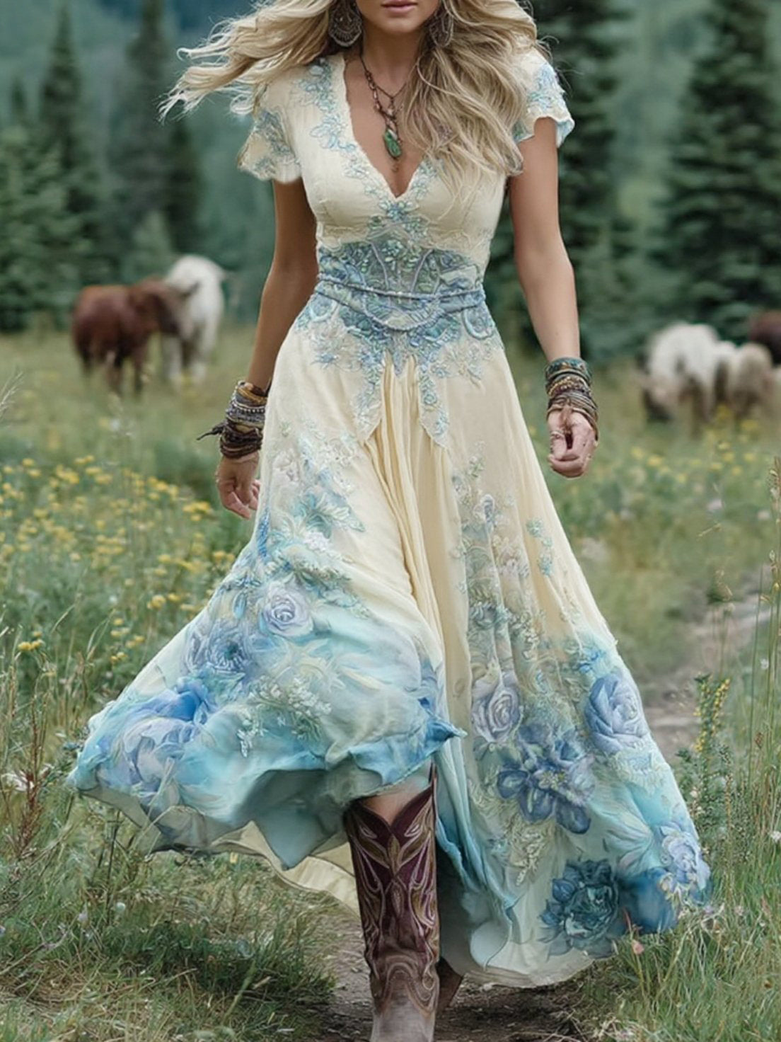 Serena - Floral Print Short Maxi Dress