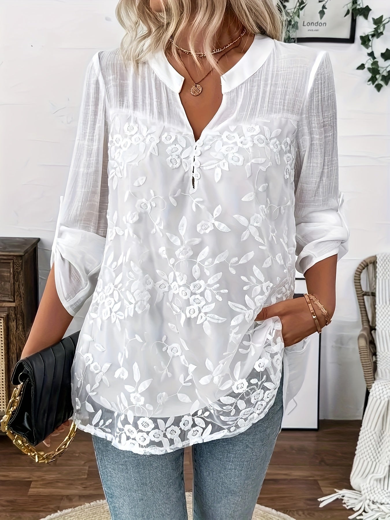 Glenda™ | Floral Embroidery Lace Blouse