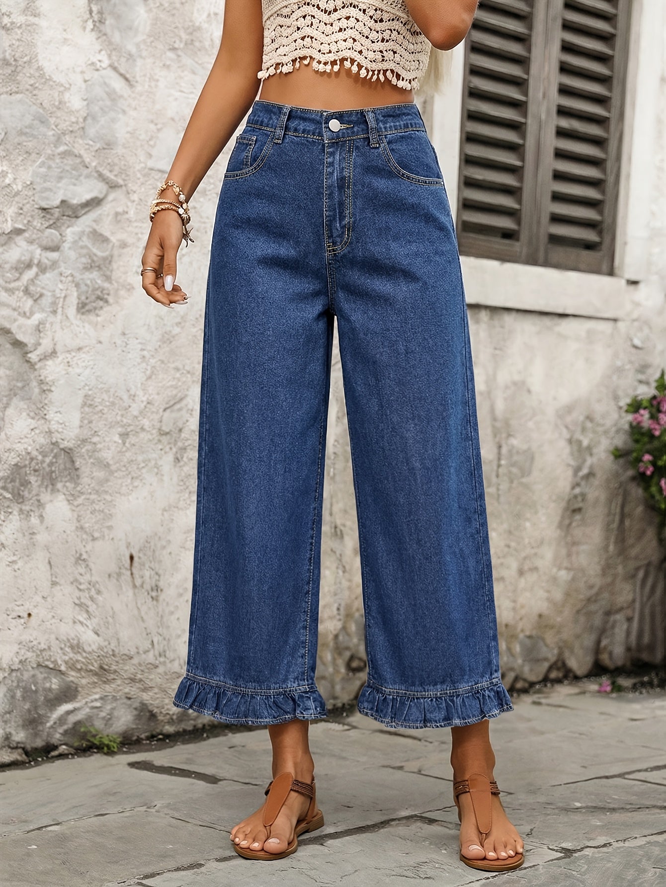 Annabelle | Casual Ruffle Denim Capri Pants
