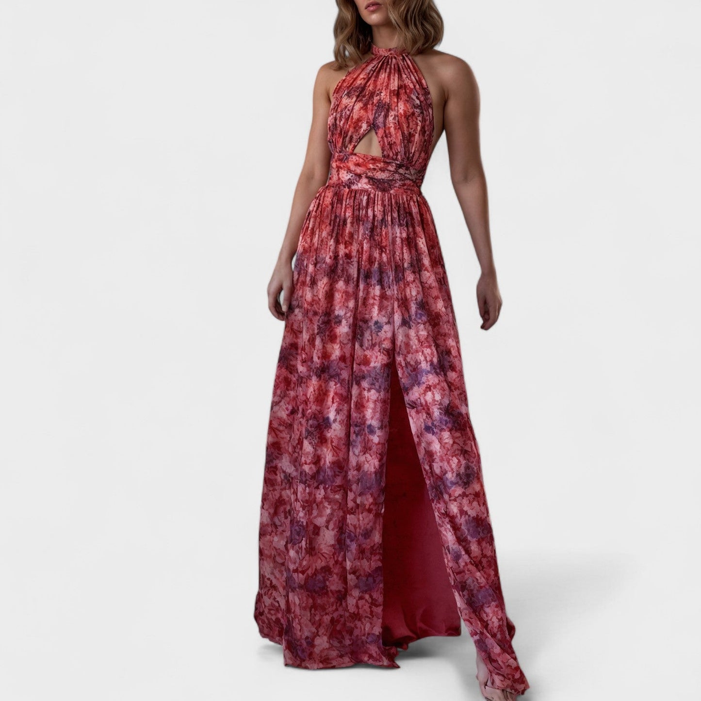 Floraria - Dumbbell-Print Long Dress