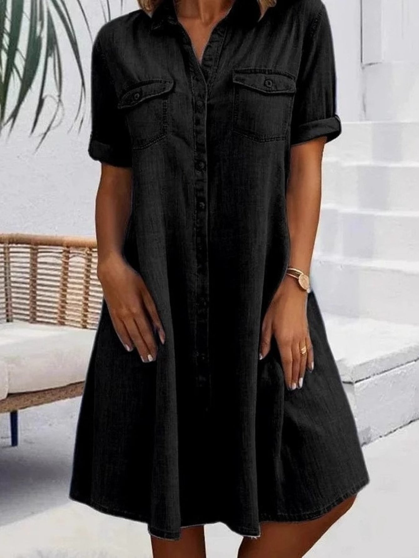 Faye | Vintage Washed Elegant Denim Dress