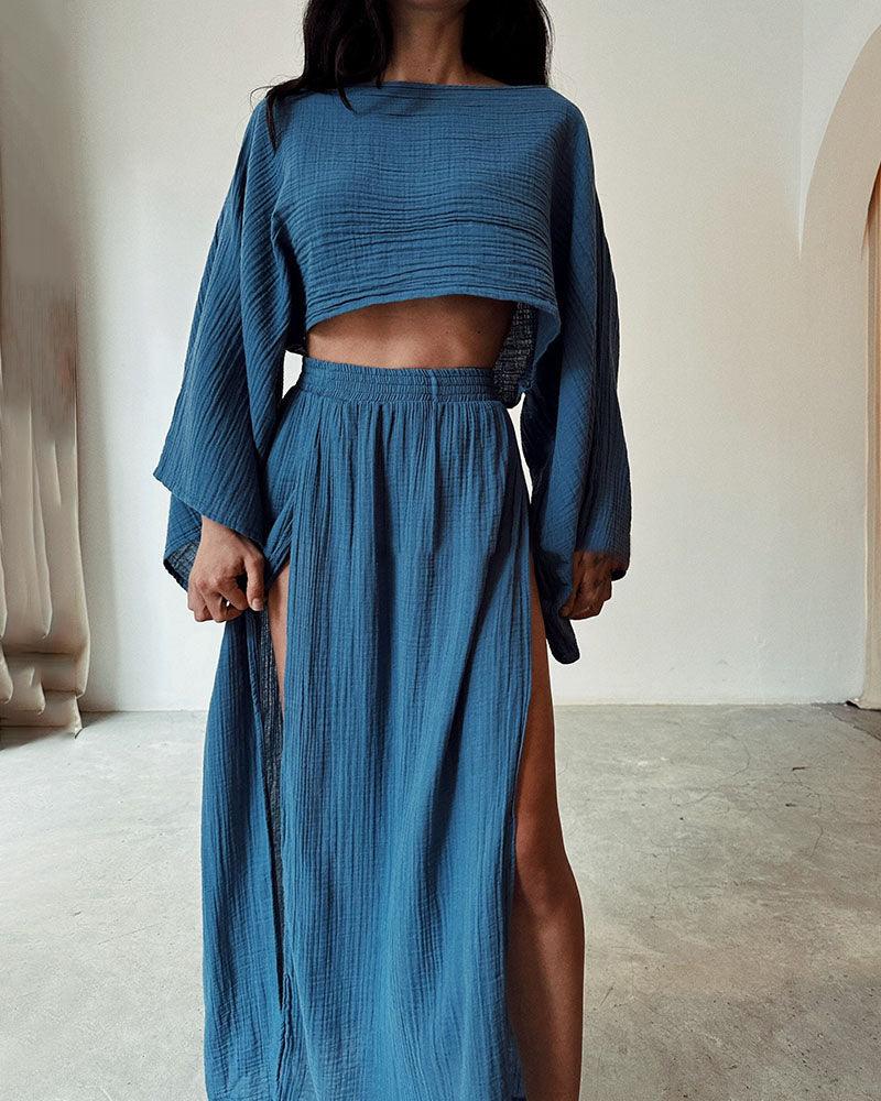 Lila | Slit Cotton and Linen Two-Piece Set