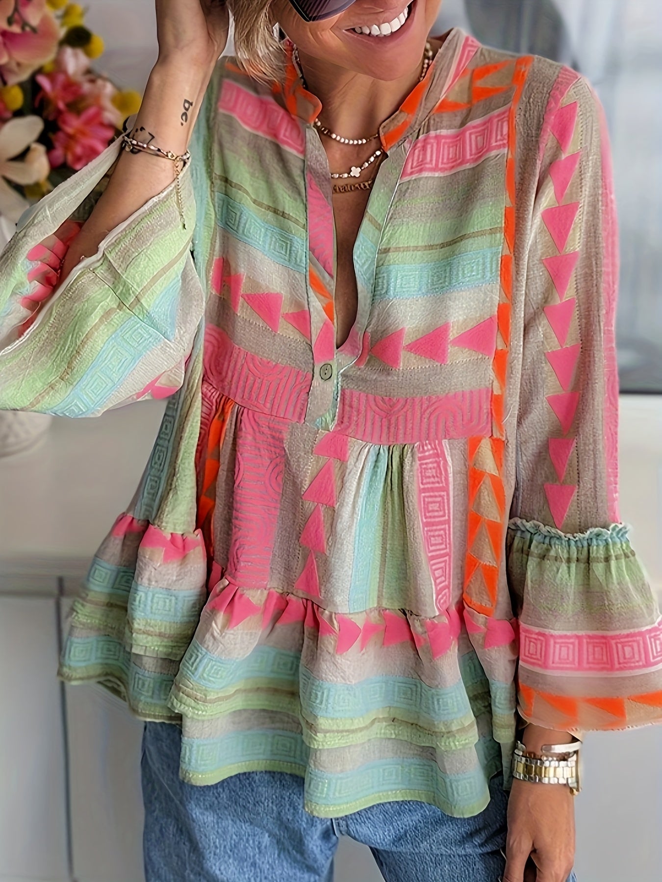 Evelyn™ | Ethnic Bell-Sleeve Blouse