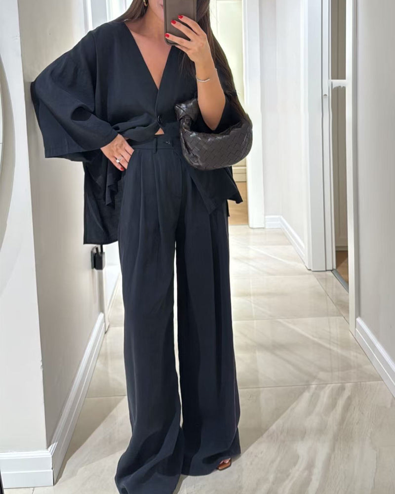 Sienna | V-Neck Top & Trousers Set