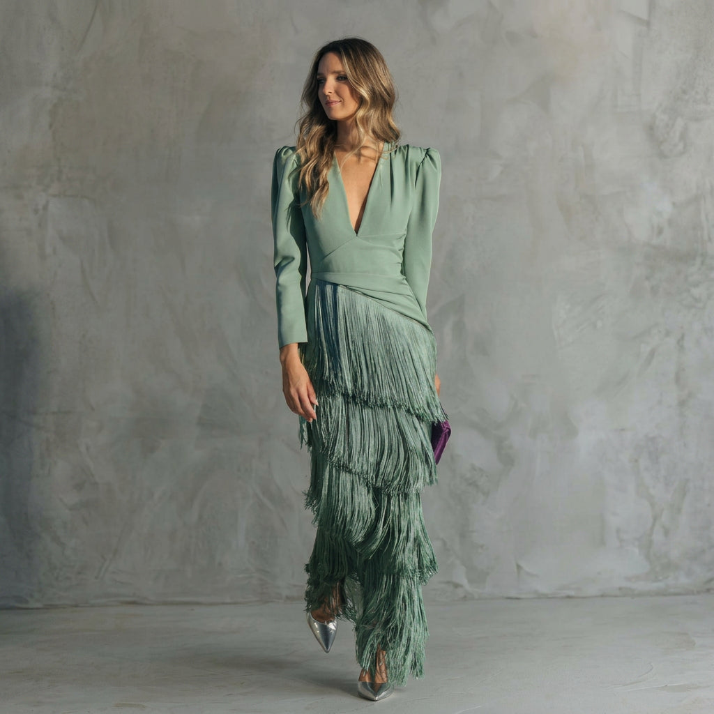 Gabriela - V-Neck Long Fringe Dress