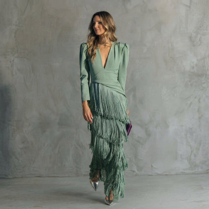 Gabriela - V-Neck Long Fringe Dress