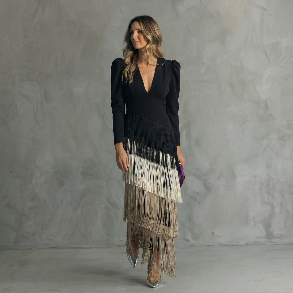Gabriela - V-Neck Long Fringe Dress