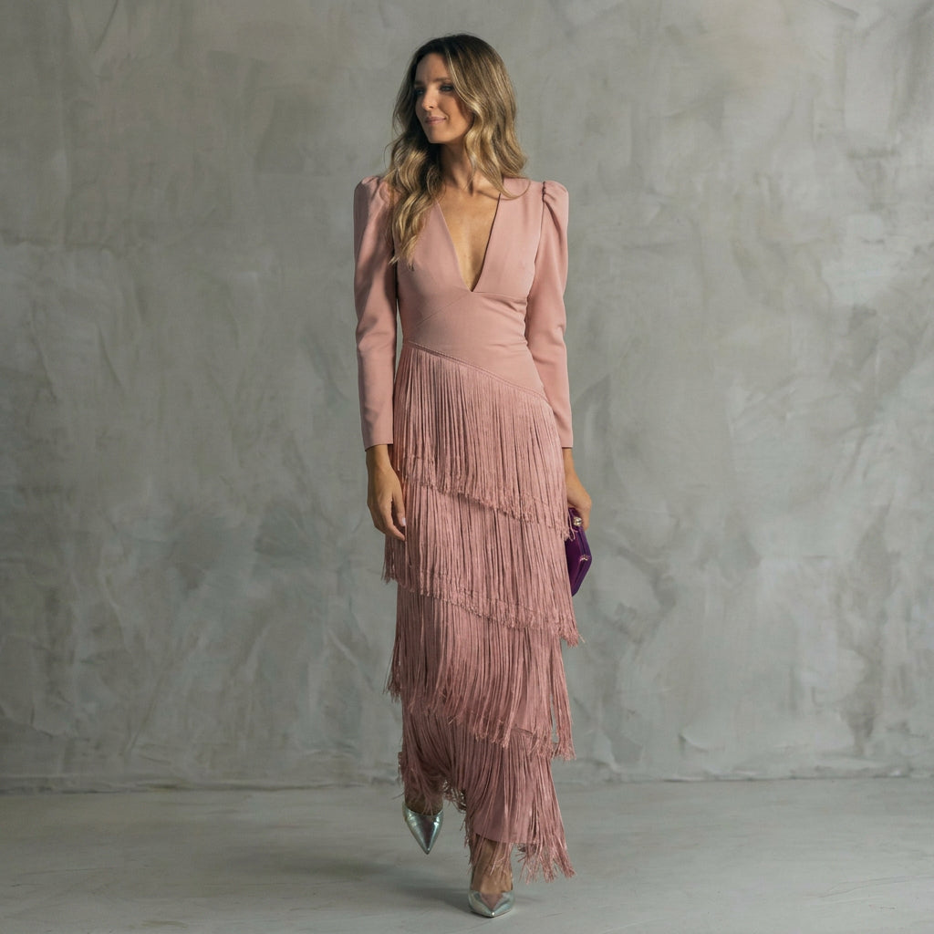 Gabriela - V-Neck Long Fringe Dress