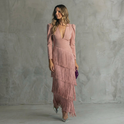 Gabriela - V-Neck Long Fringe Dress