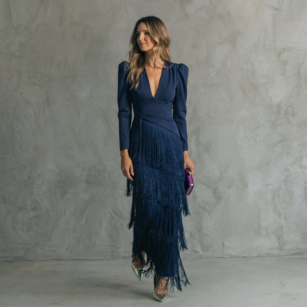 Gabriela - V-Neck Long Fringe Dress