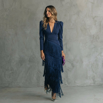 Gabriela - V-Neck Long Fringe Dress