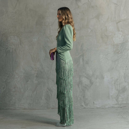 Gabriela - V-Neck Long Fringe Dress