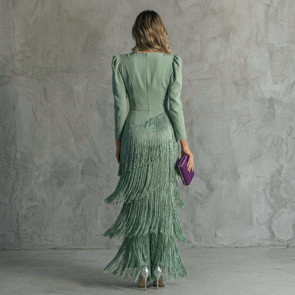 Gabriela - V-Neck Long Fringe Dress