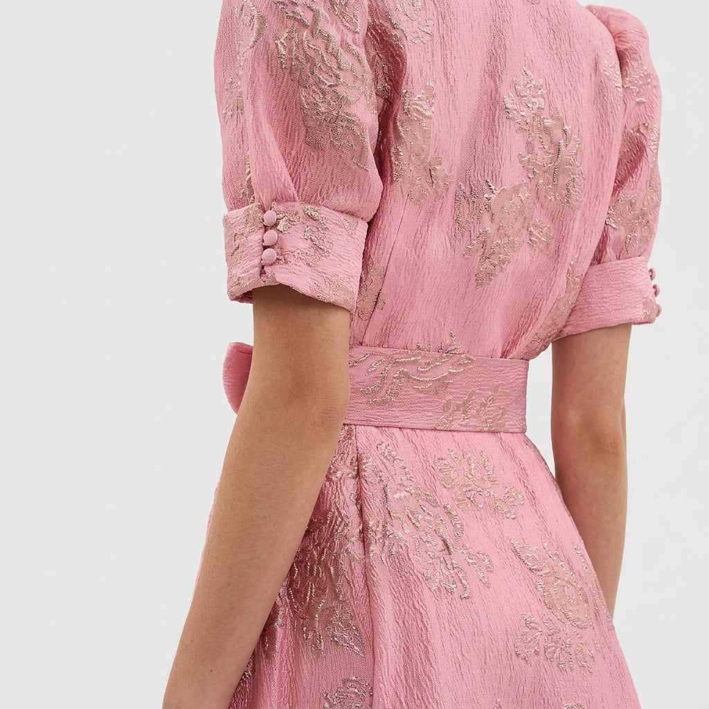 Matilde - Belted Long Floral Jacquard Dress