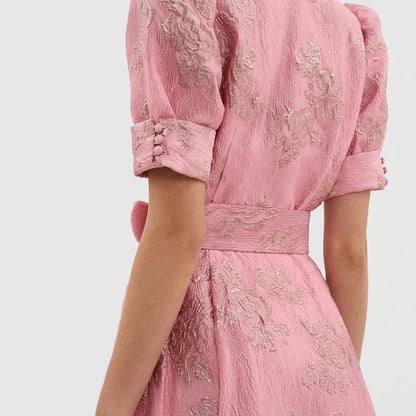 Matilde - Belted Long Floral Jacquard Dress