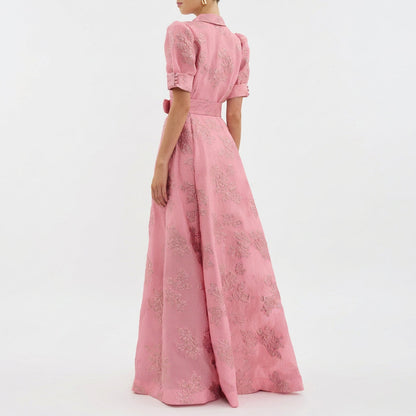 Matilde - Belted Long Floral Jacquard Dress
