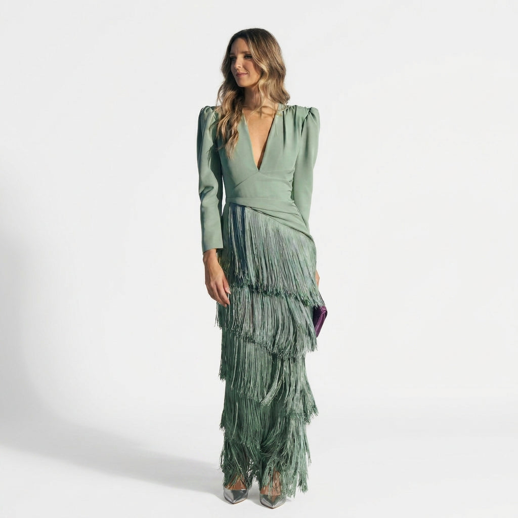 Gabriela - V-Neck Long Fringe Dress