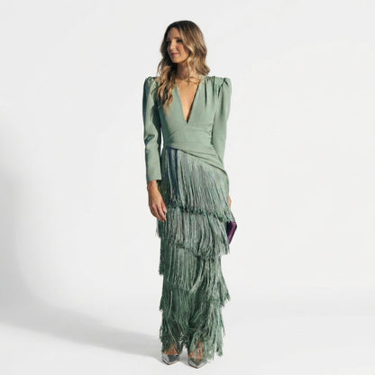 Gabriela - V-Neck Long Fringe Dress