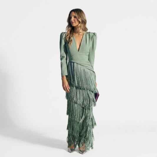 Gabriela - V-Neck Long Fringe Dress