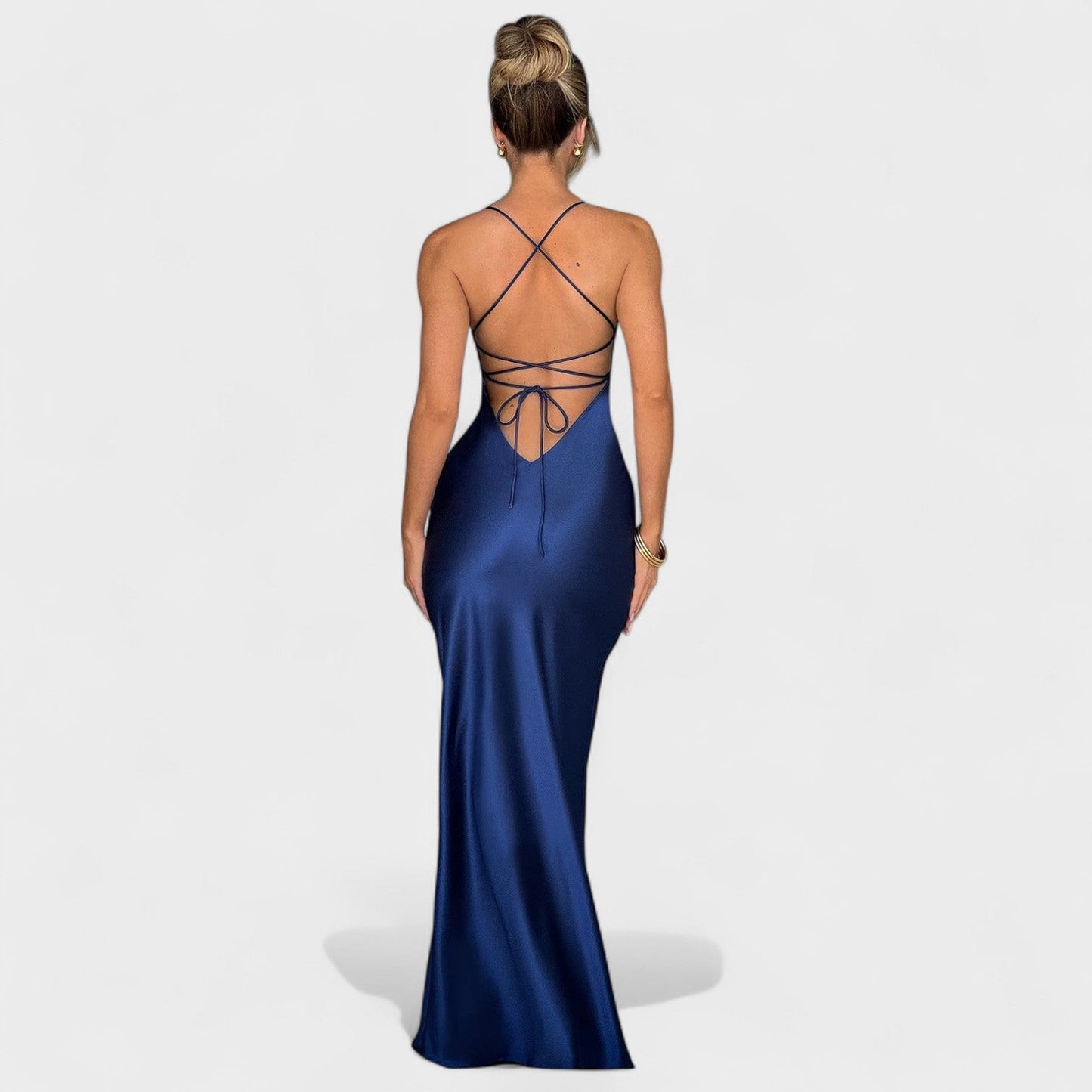 Elena - Satin Dress in Midnight Blue