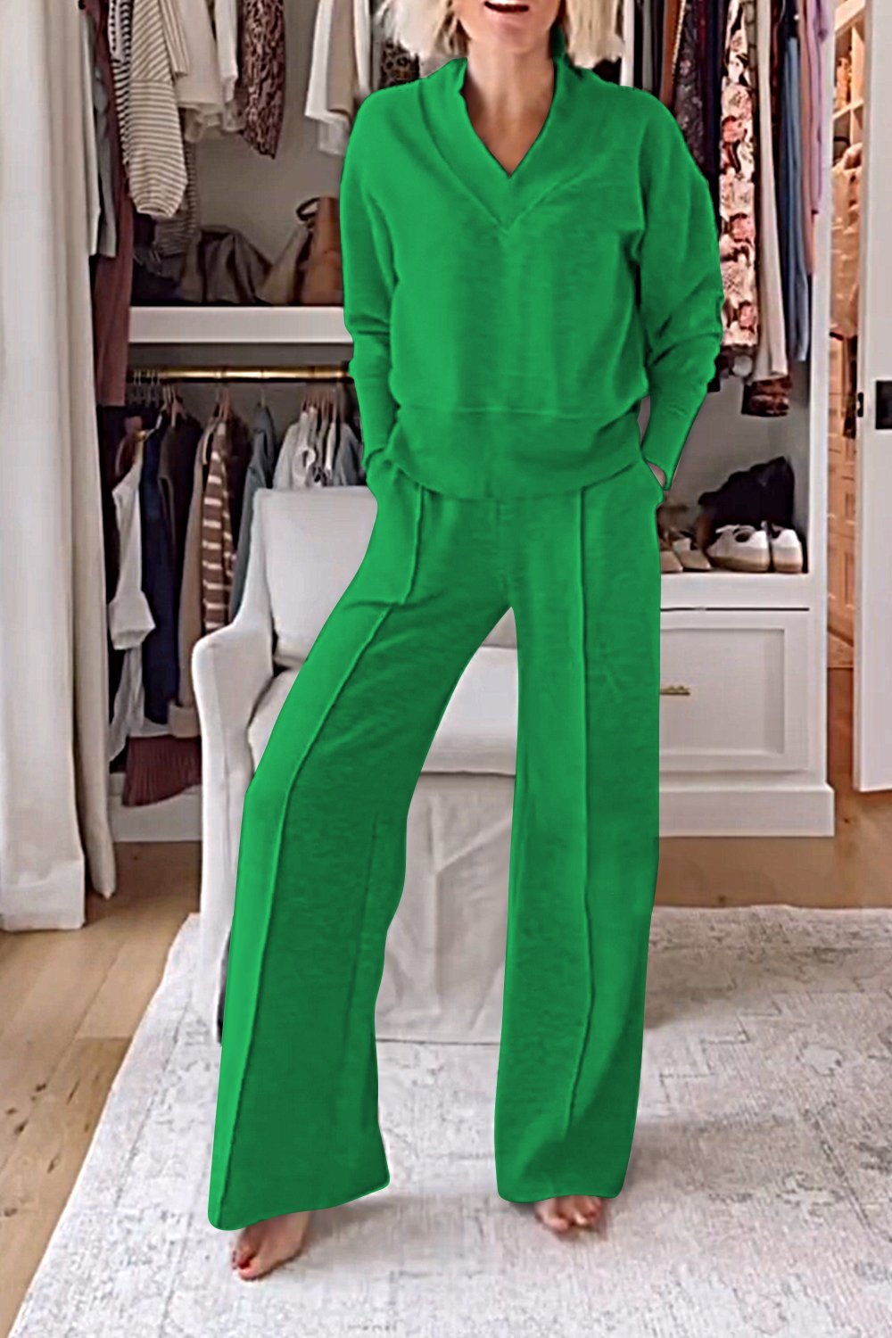 Samantha | V-neck Top & Trousers Set