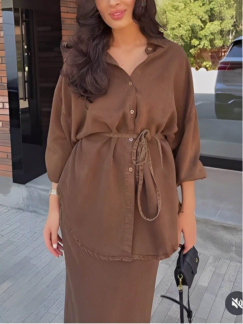 Samantha | Tie-Drawstring Shirt and Skirt Set