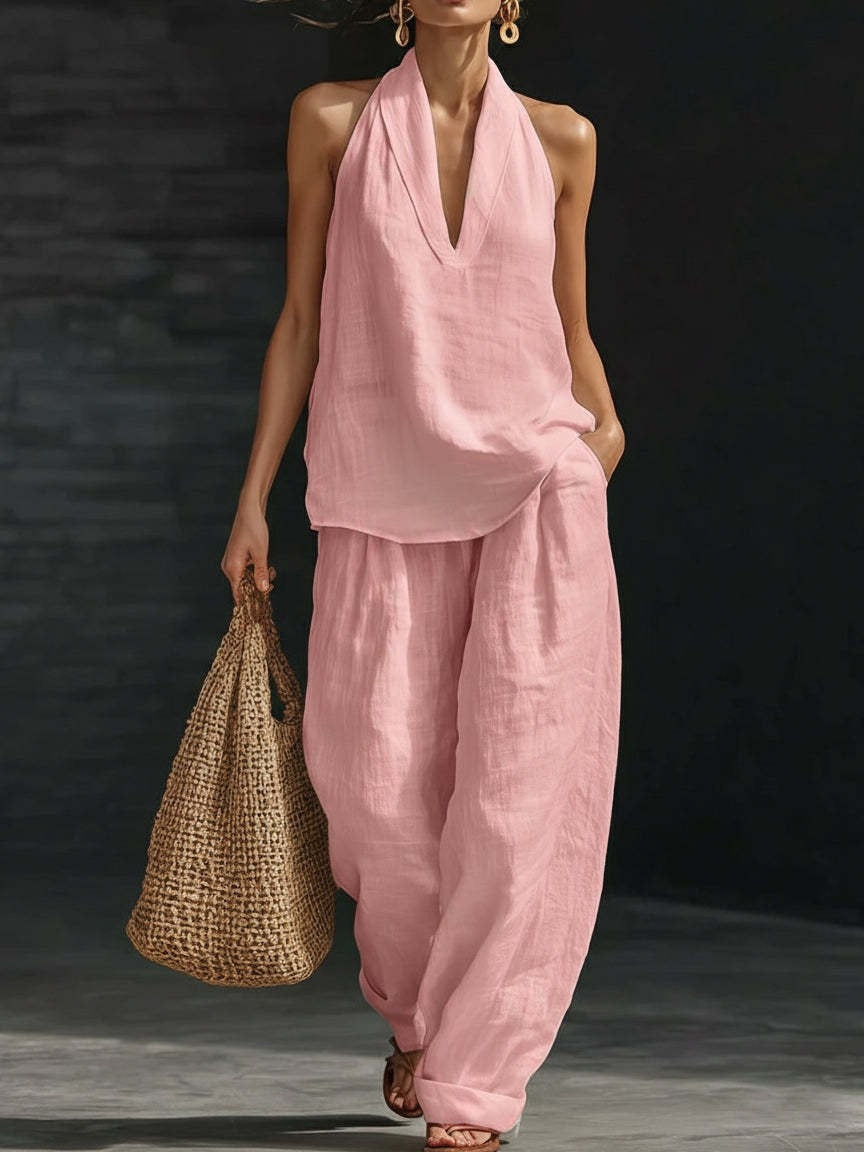 Lila | V-neck Sleeveless Top and Wide-leg Trousers Set